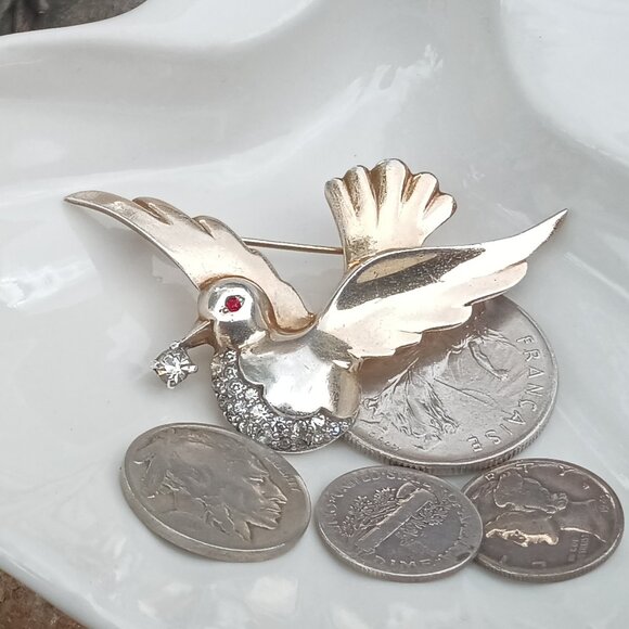 Vintage Jewelry - Signed Mazer 1940's Sterling & Rhinestone Brooch